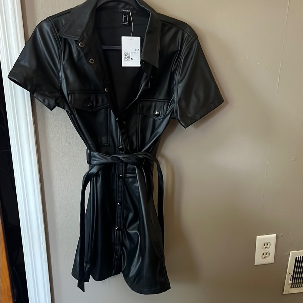 Forever 21 Black Faux Leather Midi Dress